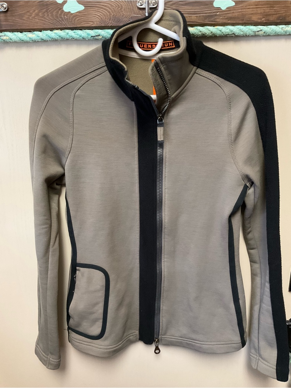 Frauenschuh Taupe Zip Hoodie with Orange Accent